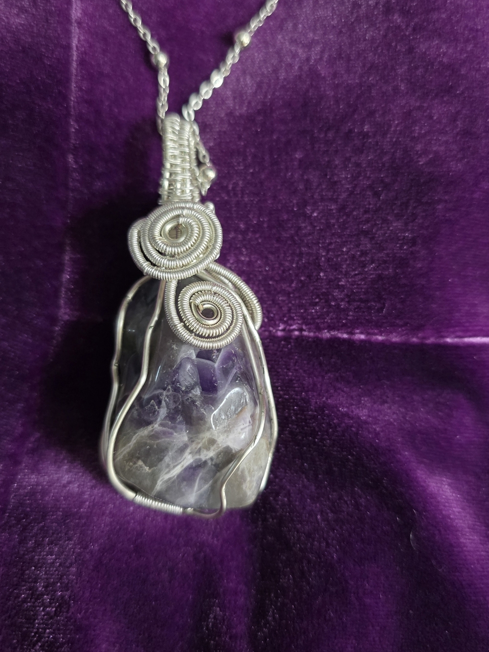 Handcrafted Silver Wire Amethyst Pendant Necklace - Purple